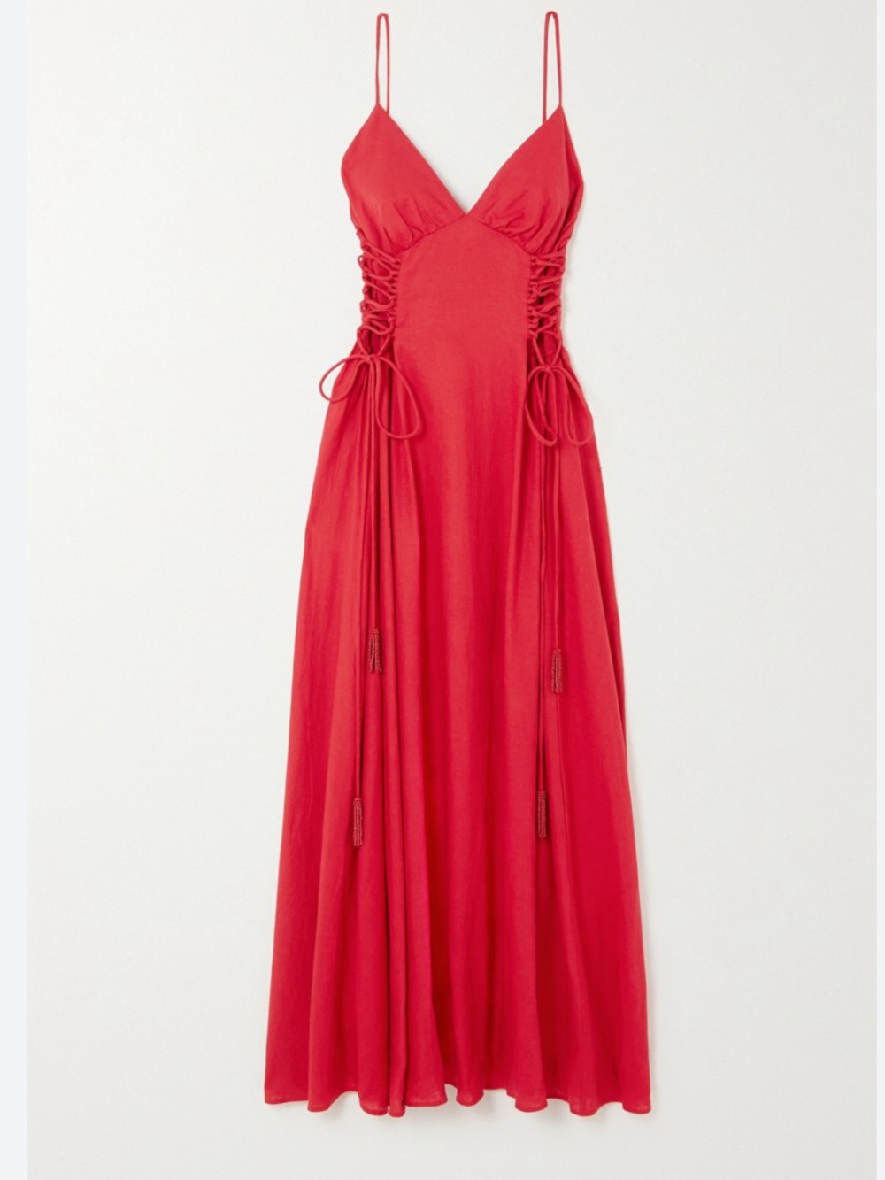 Farm Rio Red Spaghetti-Strap Maxi Dress with Side Lace-Up